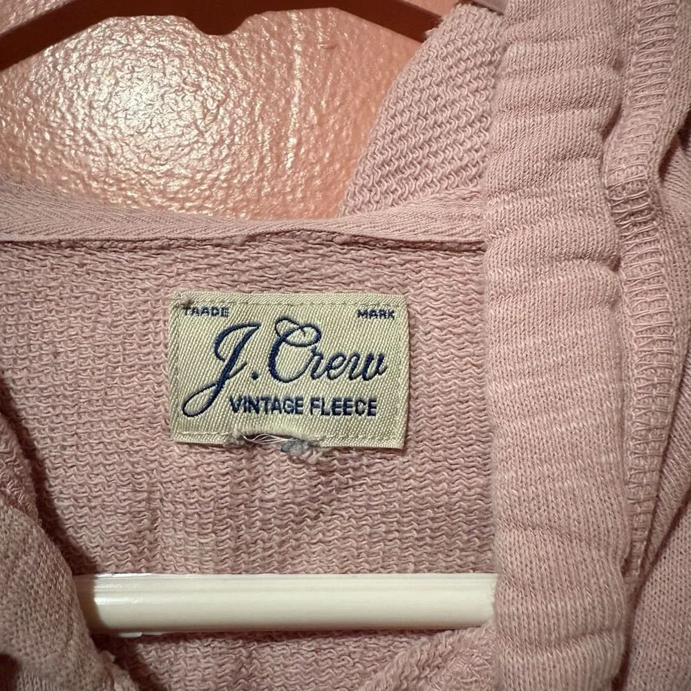3/$15 J Crew Vintage Fleece Sweater M Medium Light Pink Full Zip Hooded Cotton